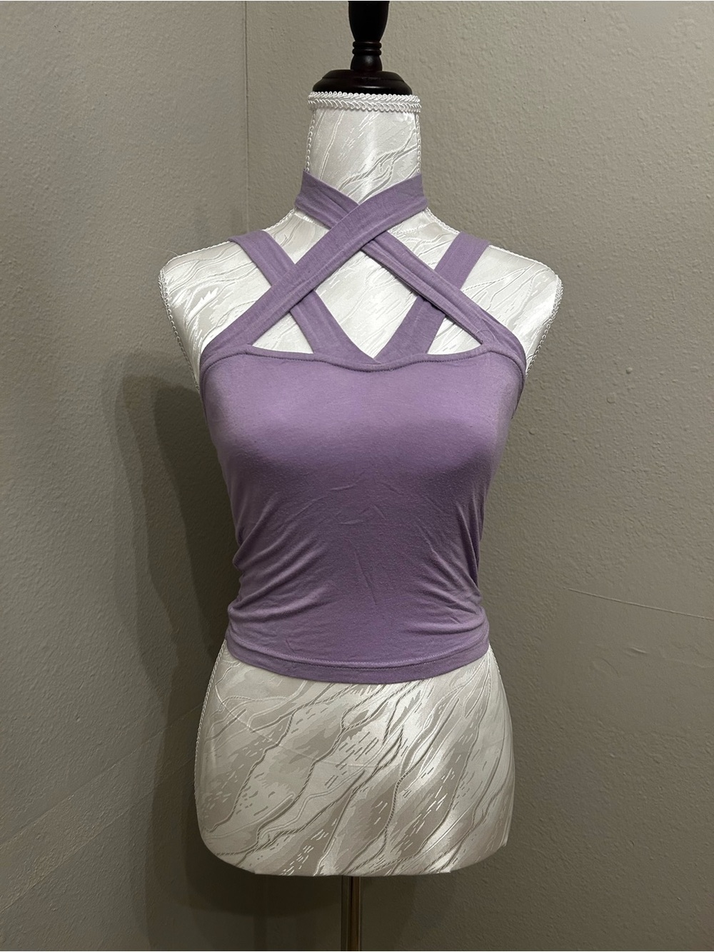 SHEIN Lavender Crisscross Halter Crop Tank